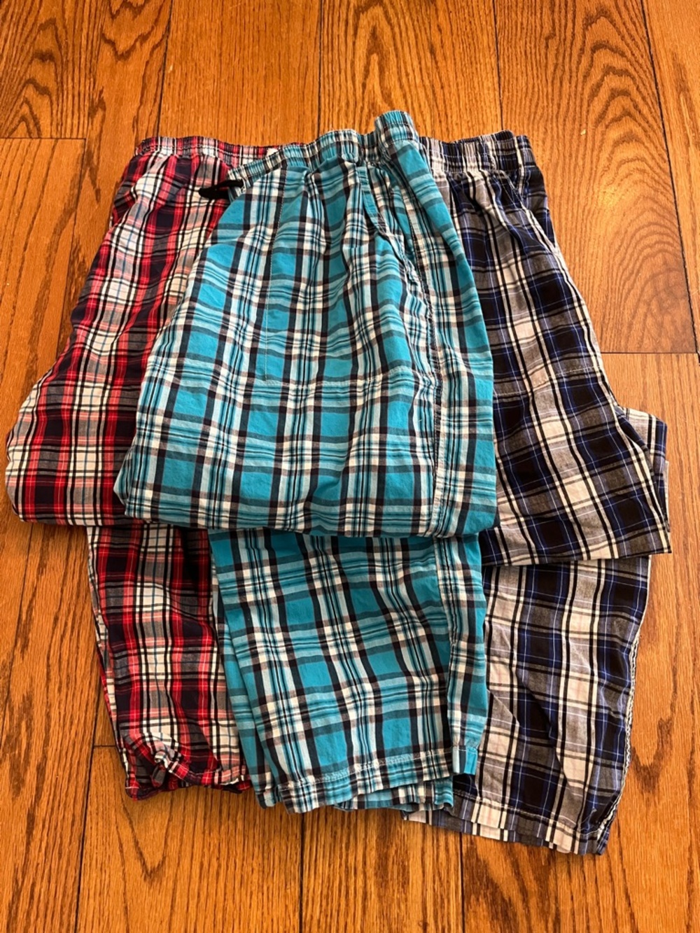 Mens small/medium Plaid Pajama Pants - Blue, Red & Navy - 3 pair bundle